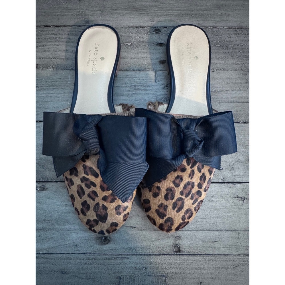 Kate Spade New York Belgrove Bow Mules in Leopard-print calf hair Size‎ 6.5